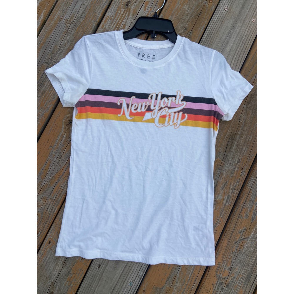 Free State Womens New York City Retro Stripe Graphic T-Shirt White Large
